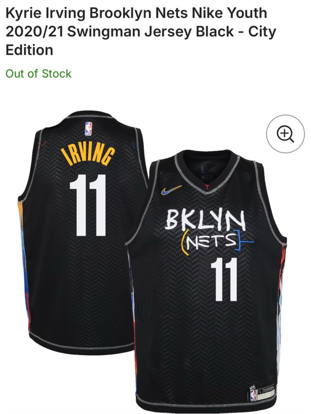 Nike Youth Swingman City Edition Black BKLYN Nets Kyrie Irving #11 Jersey Small